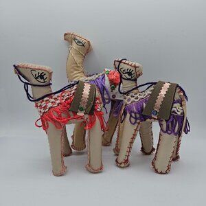 Handmade Fabric Camel Figurine With Colorful Embellished Saddle & Fringe